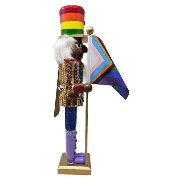 Ethnic LGBTQ Rainbow Pride Soldier 15" Christmas Wood Nutcracker - Picture 4 of 4